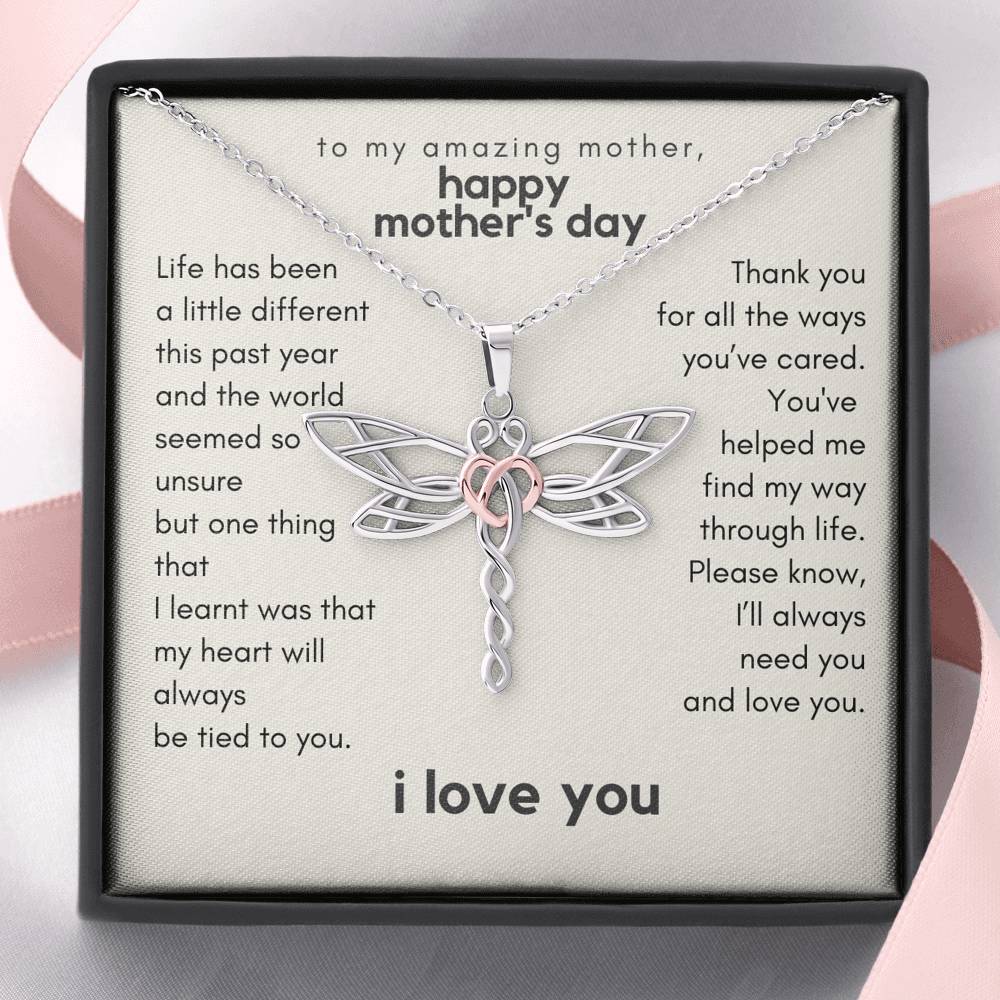Mother's Day Dragonfly Necklace Gift | My Heart Will Always Be Tied To You | Mother's day gift 2021