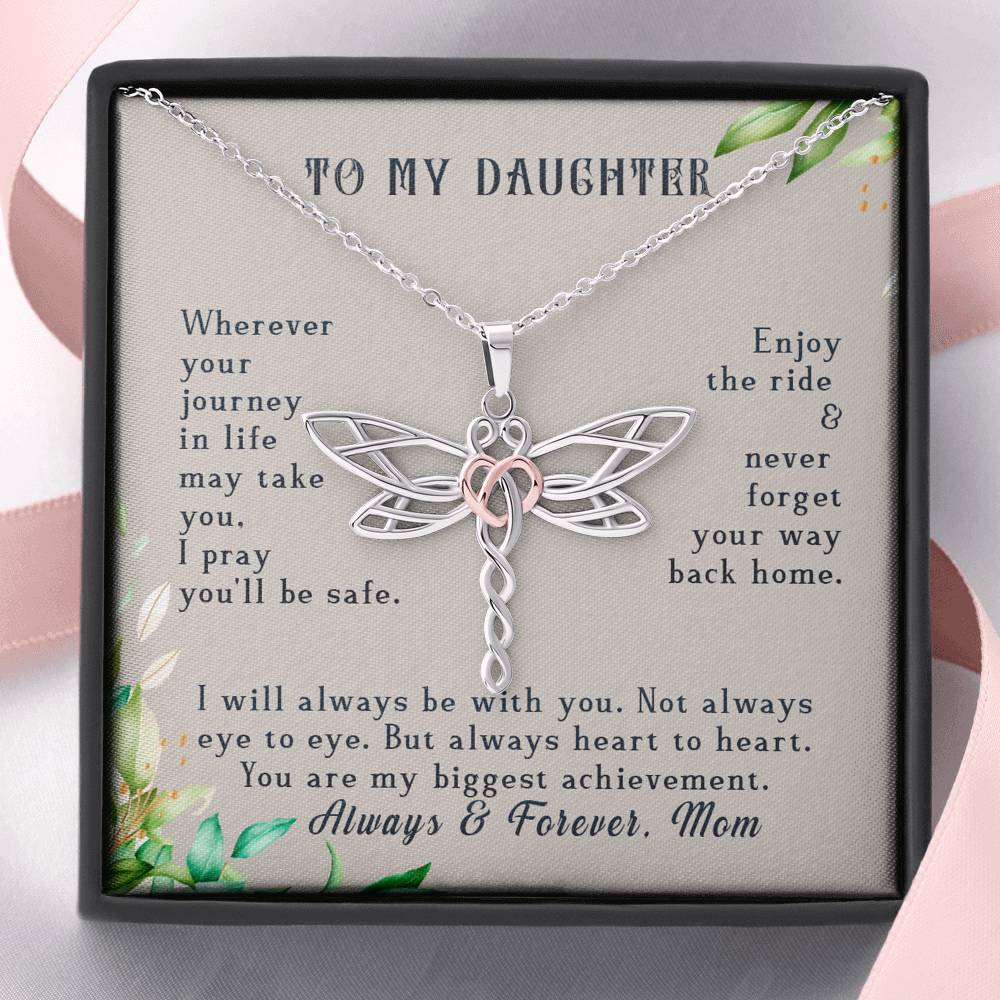 To My Daughter You Are My Biggest Achievement Dragonfly Necklace | Gift for Daughter from Mom | Birthday, Graduation, Christmas Gift