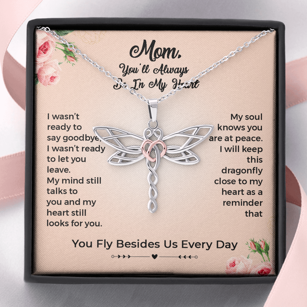 From My Mom Dragonfly Memorial Necklace Gift| Mom You'll Always Be In my Heart Gift| Mom Remembrance Gift, Sympathy Gift, Mom