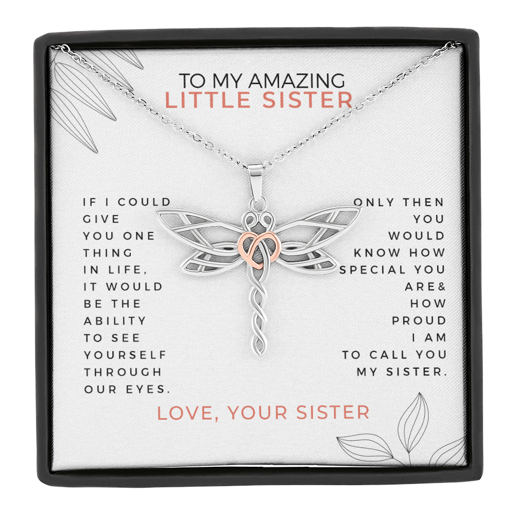To My Amazing Little Sister Love Your Sister Dragonfly Necklace | Gift for Little Sister | Sister Birthday, Graduation, Christmas Gift