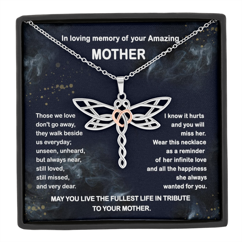 In Tribute To Your Amazing Mother Dragonfly Necklace | Mom Memorial Necklace | Loss of Mother Gift | Mother Loss Sympathy Gift