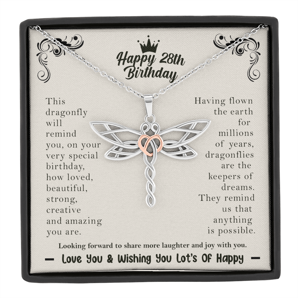 28th birthday dragonfly necklace | Happy 28th Birthday Gift for her |  For your best friend, daughter, sister, niece, cousin, on her 28th birthday