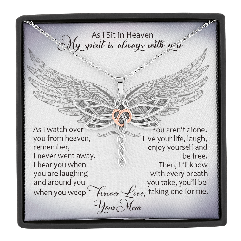 From My Mom In Heaven Dragonfly Necklace | Mom Memorial Necklace | Loss of Mother Gift | Mother Loss Sympathy Gift