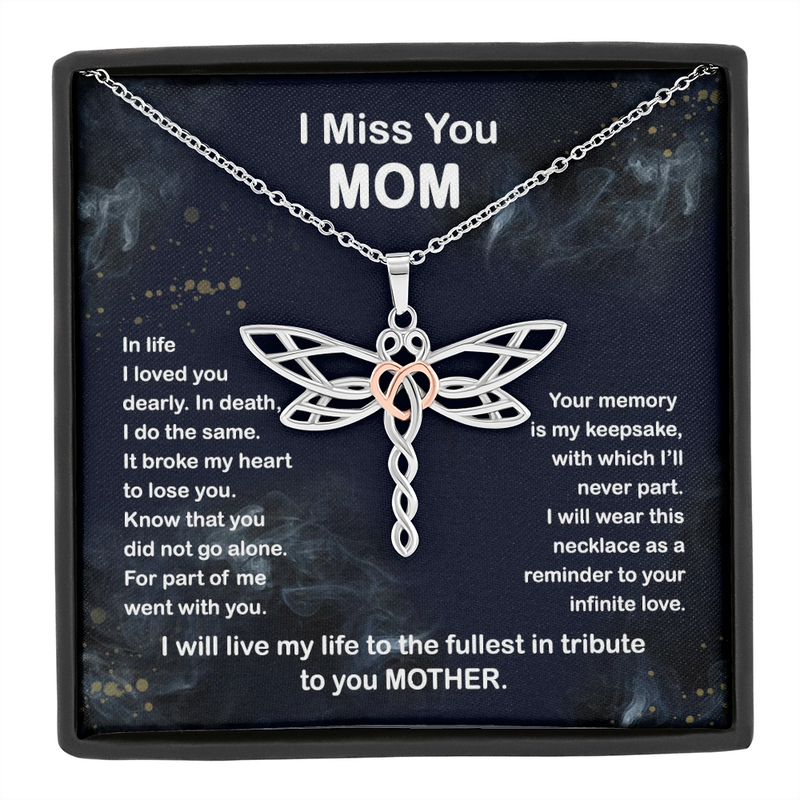 I Miss You Mom Dragonfly Necklace | Mom Memorial Necklace | Loss of Mother Gift | Mother Loss Sympathy Gift