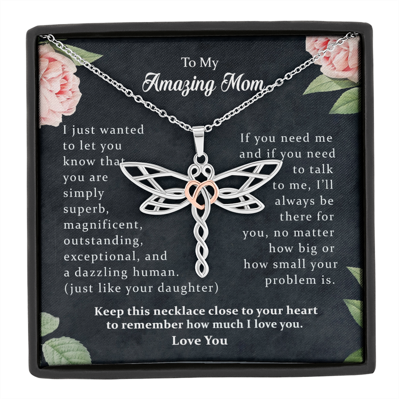 To My Dear Mommy Dragonfly Necklace | Gift to Mom from Daughter | Mother's Day Gift for Mother