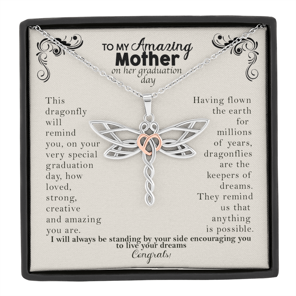 To My Amazing Mother On Her Graduation Day Dragonfly Necklace | Mom Graduation Gift Necklace, Gift for Mom Graduation, Graduation Gift for Mom