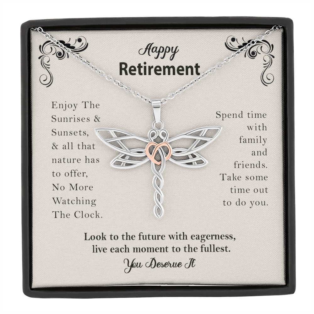 Happy Retirement Gift Enjoy The Sunrises Dragonfly Necklace | Retirement Necklace for Women: Colleagues, Leave Job, Jewelry from Coworkers