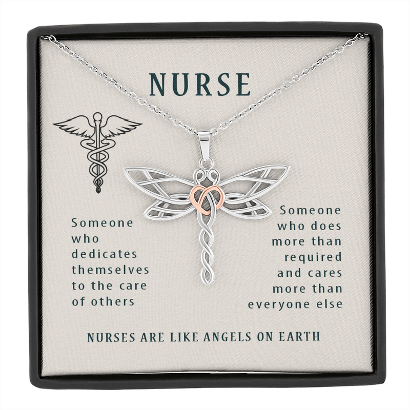 Nurses Are Like Angels Dragonfly Necklace | New Nurse, Nursing Graduation Gift Necklace, Nursing Student Gift