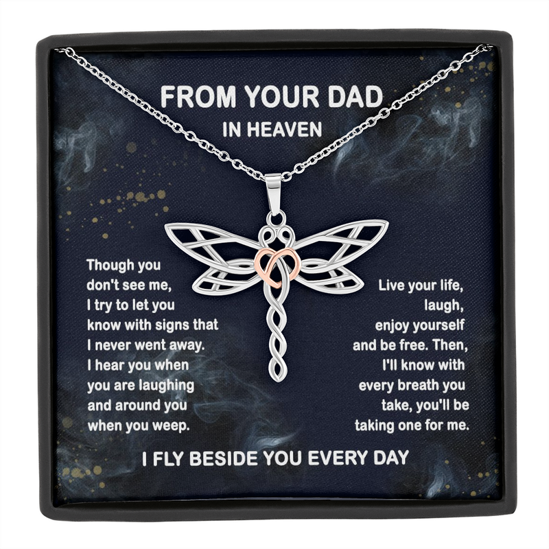 Dad Memorial Dragonfly Necklace, From Your Dad In Heaven Grief Gift, Sympathy Gift, Dad Remembrance Necklace, Dad Memorial Gift, Condolence Gift