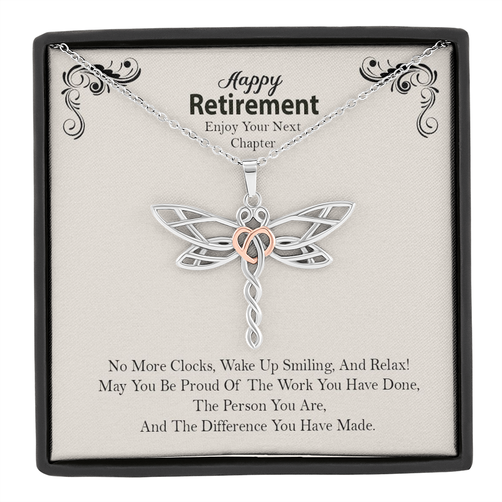 Happy Retirement Gift No More Clocks Dragonfly Necklace | Retirement Necklace for Women: Colleagues, Leave Job, Jewelry from Coworkers