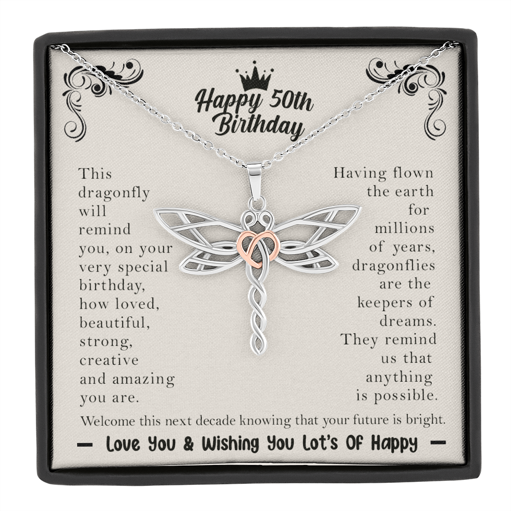 Happy 50th Birthday Dragonfly Necklace - Perfect gift for your best friend, daughter, sister, niece, cousin,  on her 50th birthday
