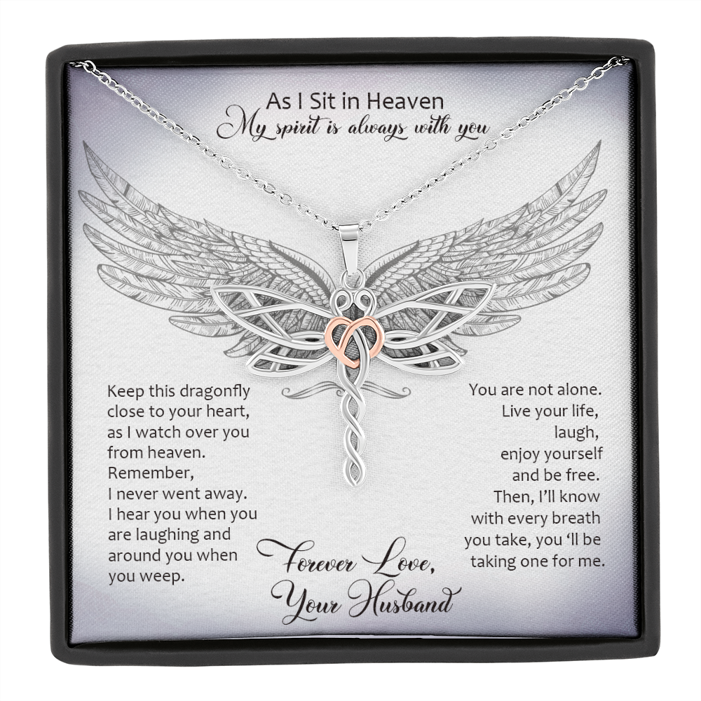 From My Husband In Heaven Dragonfly Necklace  | Husband Memorial Necklace | Loss of Husband Gift | Husband Loss Sympathy Gift