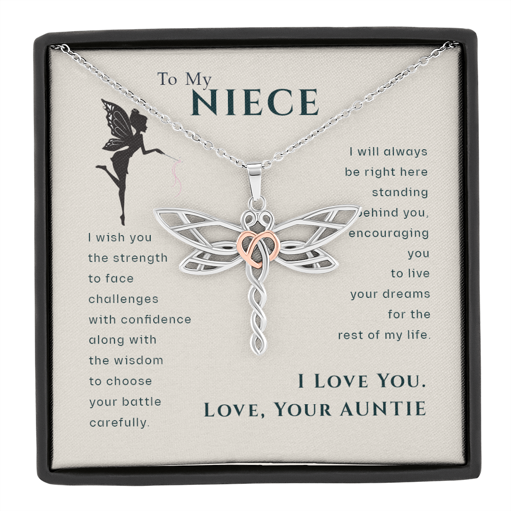 To My Niece, Live Your Dreams Dragonfly Necklace | Unique Niece Birthday Graduation Meaningful Gifts for Niece from Aunt