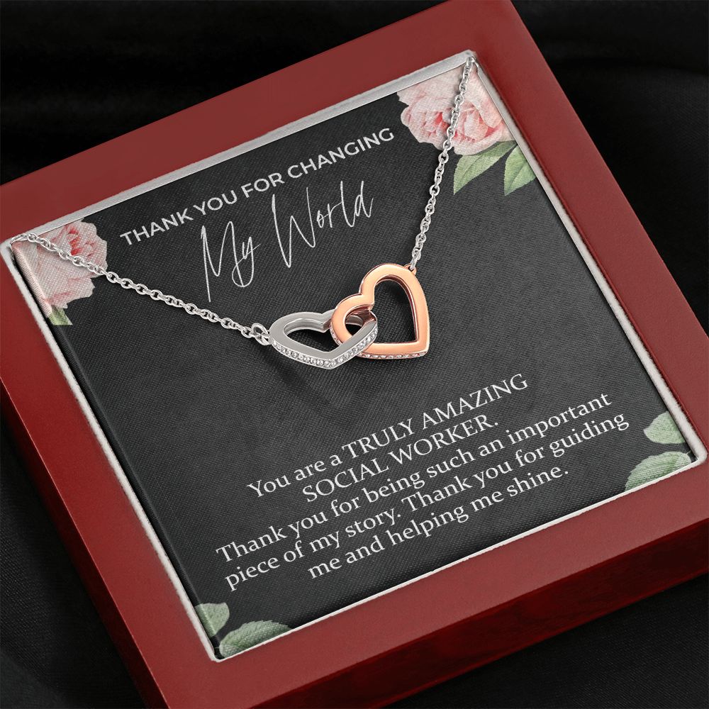 Thank You For Changing My World Interlocking Hearts Necklace | Social Worker Appreciation Gift | Farewell Gift | Amazing Social Worker Gift