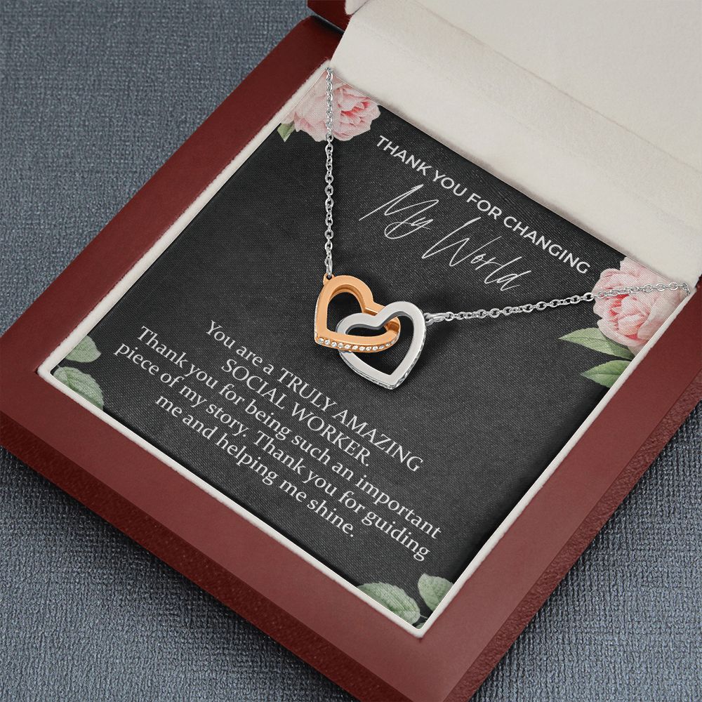 Thank You For Changing My World Interlocking Hearts Necklace | Social Worker Appreciation Gift | Farewell Gift | Amazing Social Worker Gift