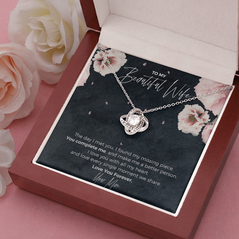To My Beautiful Wife, Love Knot Necklace | Anniversary Gift for Wife | Luxurious Necklace Gift for Wife | Wife Birthday, Christmas Gift