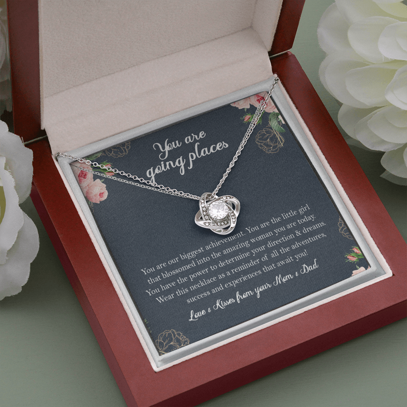 To my Daughter, You Are Going Places Love Knot Necklace | Gift for Daughter From Mom & Dad | Motivational Gift for my Daughter From your parents