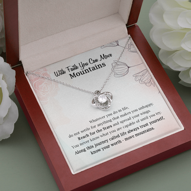 With Faith You Can Move Mountains Graduation Gift Love Knot Necklace | Affirmation Necklace | Encouragement Gift | Motivational Gift