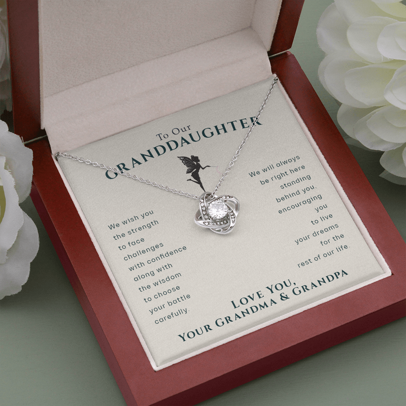 To Our Granddaughter Live Your Dreams Love Knot Necklace | Gift From Grandma & Grandpa | Granddaughter Birthday, Granddaughter Graduation