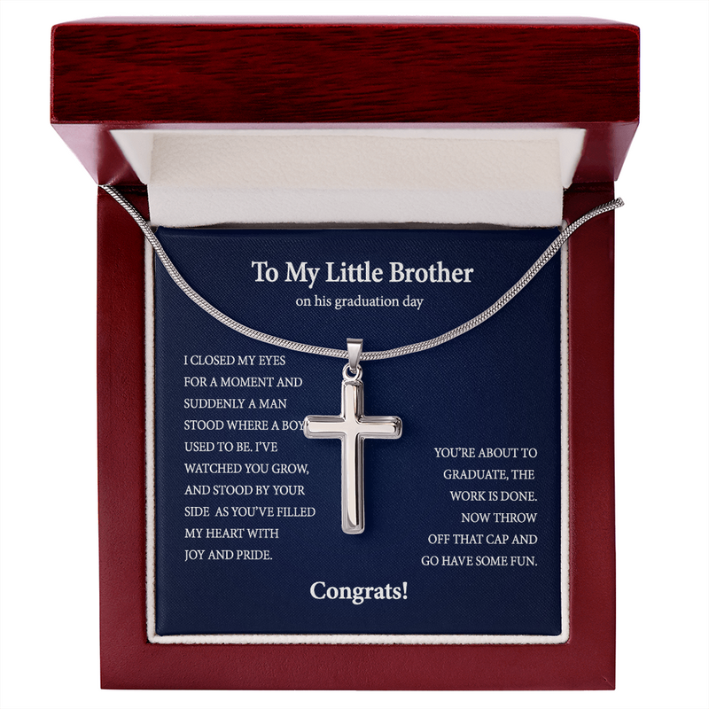 Personalized To My Little Brother on his Graduation Day Cross Necklace Gift | Gift from Sister | Graduation Gift from Brother | Graduation Gift from your Siblings