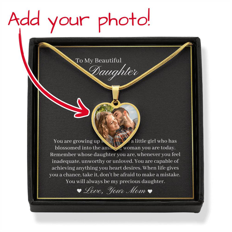 To Beautiful Daughter Personalized Photo Upload Heart Necklace, Gift from Mother, Birthday Daughter Gift, Graduation Daughter Gift