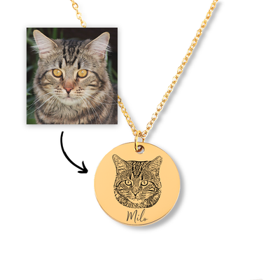 Personalized Dog, Cat, Pet Mom Gift • Custom Pet Portrait Necklace • Cat, Dog, Parrot, Bunny Engraved Necklace • Pet Jewelry • Gift for Pet Lover