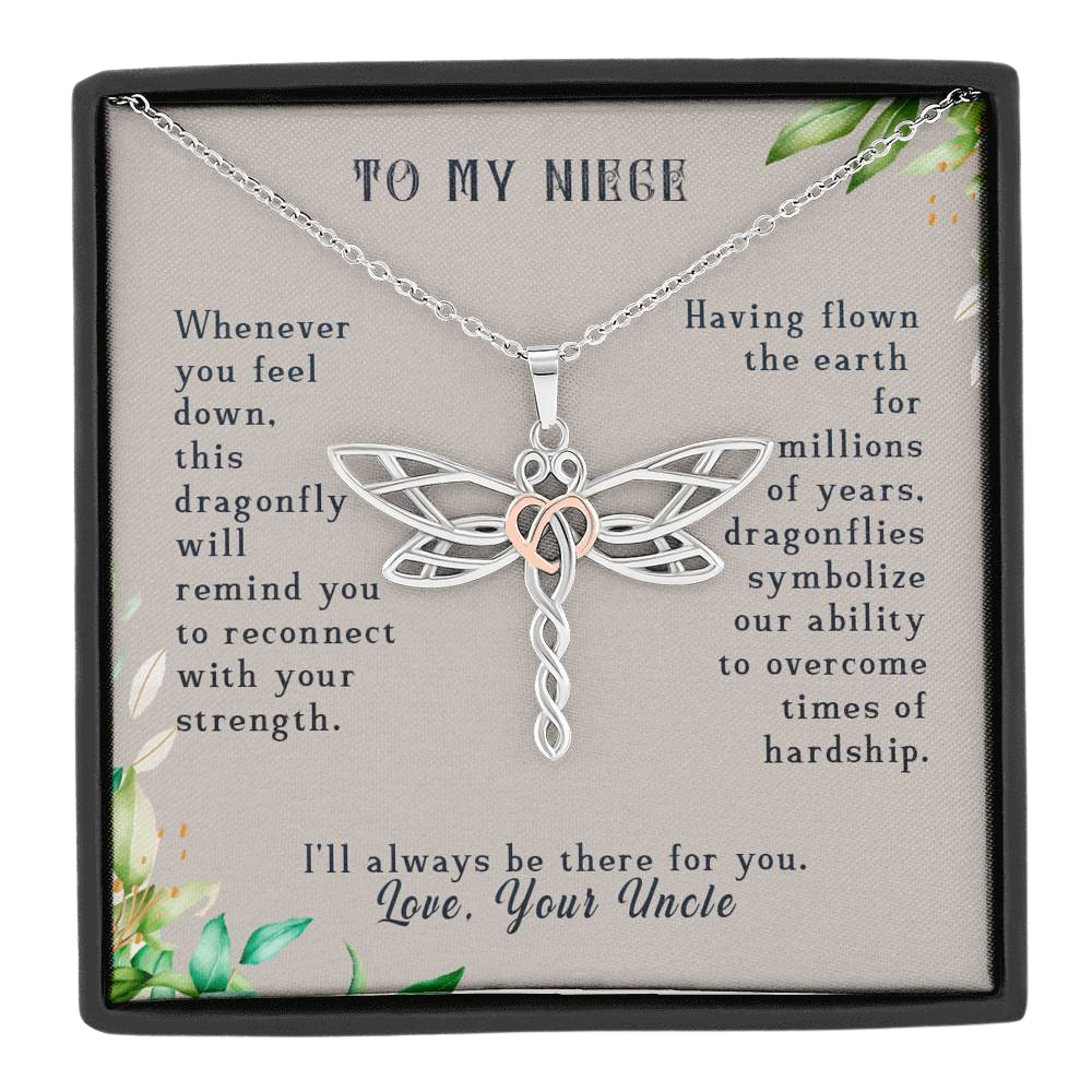 To My Niece from your uncle, I Will Always Be There Dragonfly Necklace | Gift for Niece from Uncle | Birthday, Graduation
