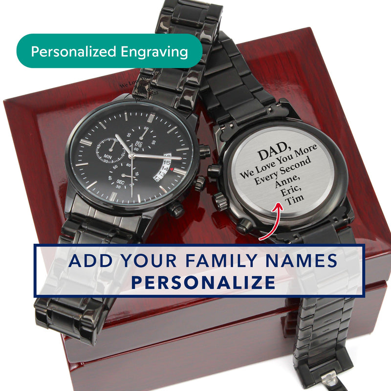 Personalized Engraved Chronograph Watch, Fathers day gift, Name Charm Watch for Men with Family Names