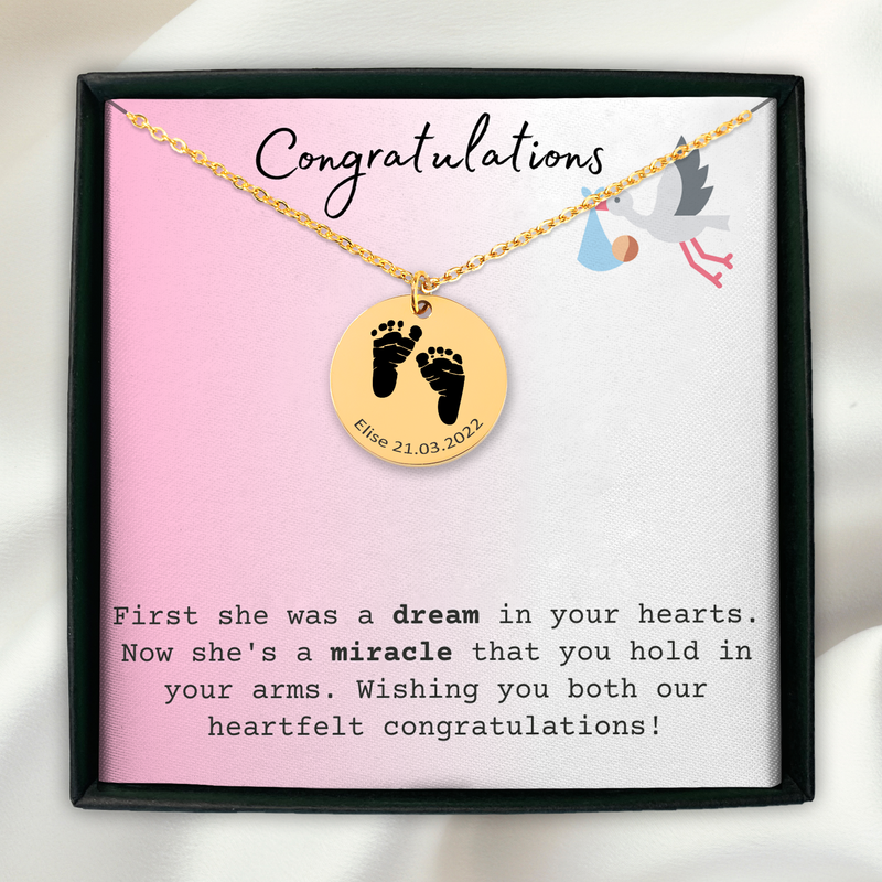 First Born Baby Feet Print Necklace