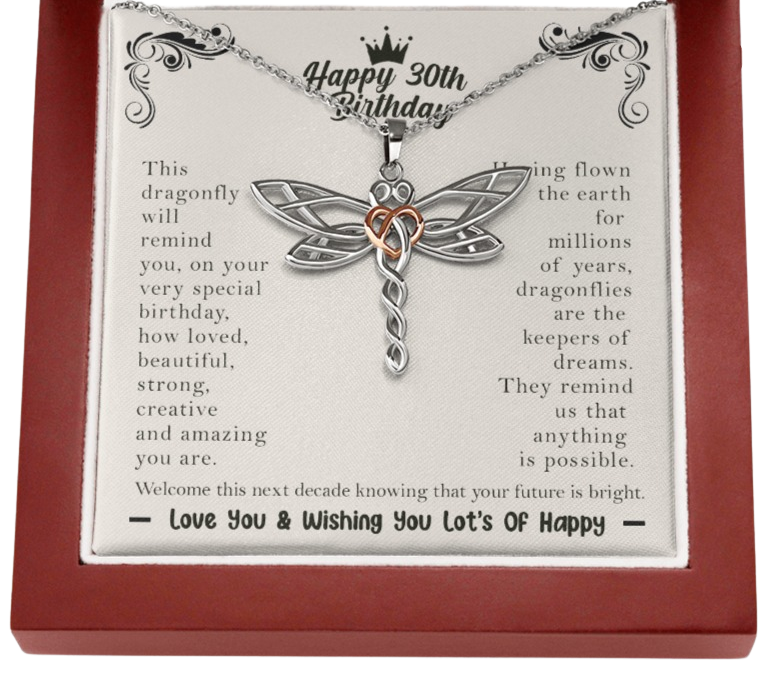 Happy 30th Birthday Dragonfly Necklace - Perfect gift for your best friend, daughter, sister, niece, cousin,  on her 30th birthday