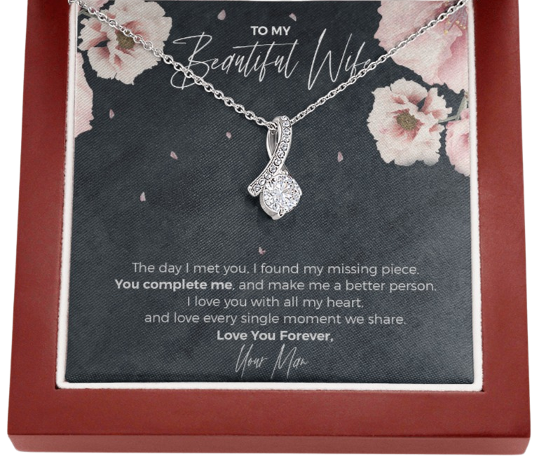 To My Beautiful Wife, I Found My Missing Piece Love Knot Necklace with Premium Box