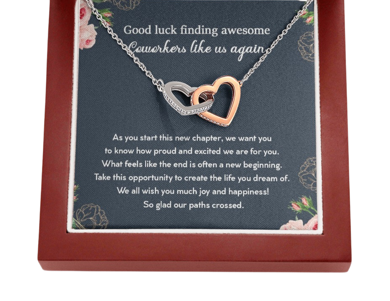Good Luck Finding Awesome Coworkers Like Us Again Interlocking Hearts Necklace | Farewell Gift for Coworker |  New Job Gift |  Fresh Start Gift for Coworker