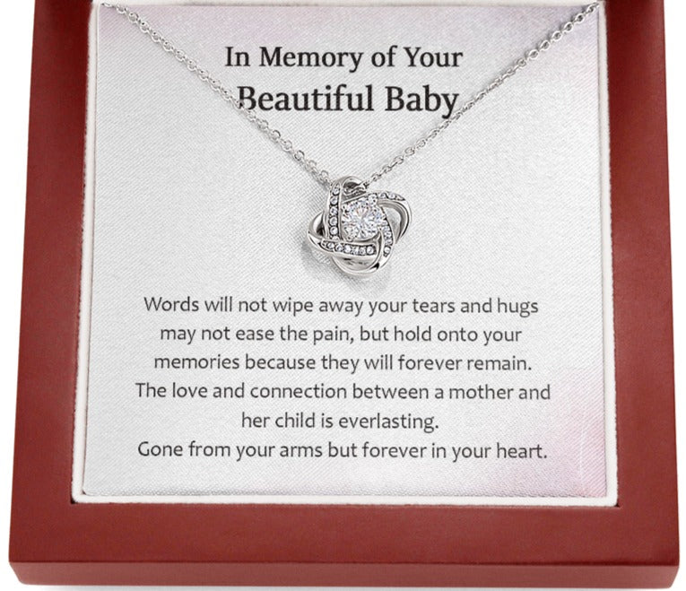 In Memory Of Your Beautiful Baby Forever In Your Heart Love Knot Necklace | Loss of Baby Gift |  Pregnancy Loss Gift | Sorry For Your Loss Gift
