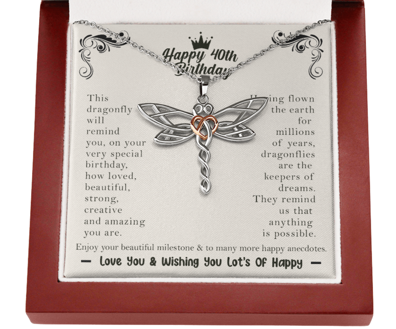 Happy 40th Birthday Dragonfly Necklace - Perfect gift for your best friend, daughter, sister, niece, cousin,  on her 40th birthday