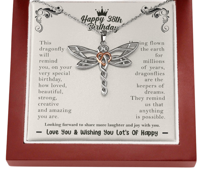 38th birthday dragonfly necklace | Happy 38th Birthday Gift for her |  For your best friend, daughter, sister, niece, cousin, on her 38th birthday