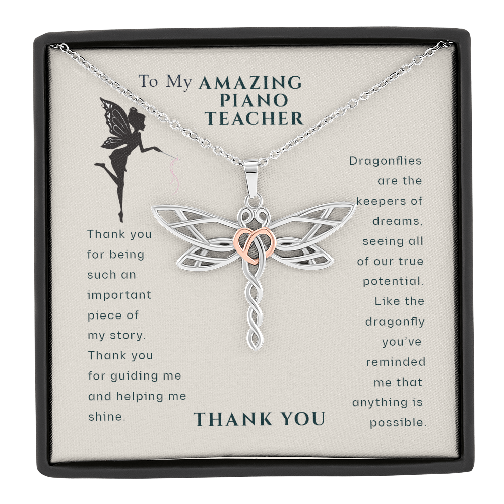 To My Amazing Piano Teacher Dragonfly Necklace | Piano Teacher Gifts | Piano Teacher Thank You Gift