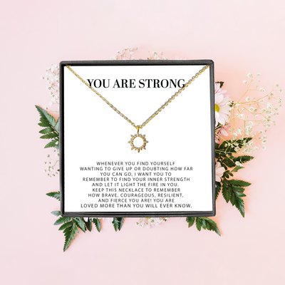 You Are Strong Motivational Minimalist Sun Pendant | Fire In You Dainty Sun Pendant Strength Necklace | Inspirational Sun Necklace | Encouragement Gift