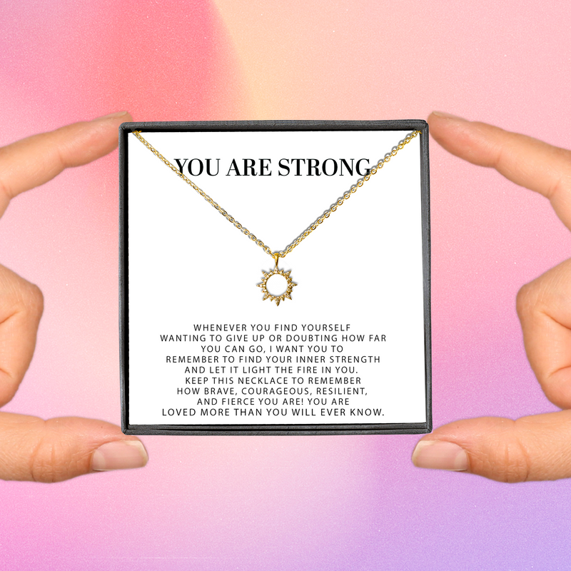 You Are Strong Motivational Minimalist Sun Pendant | Fire In You Dainty Sun Pendant Strength Necklace | Inspirational Sun Necklace | Encouragement Gift