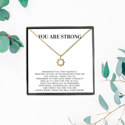 You Are Strong Motivational Minimalist Sun Pendant | Fire In You Dainty Sun Pendant Strength Necklace | Inspirational Sun Necklace | Encouragement Gift
