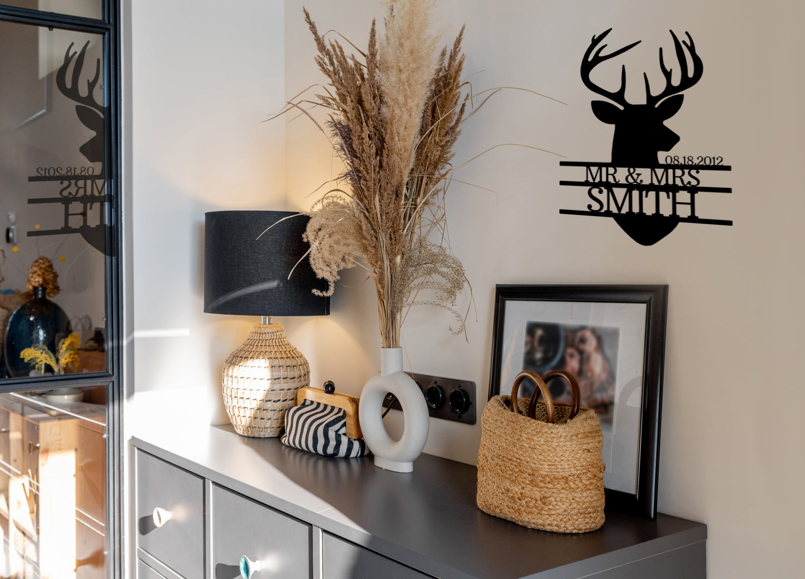 Personalized "Mr. and Mrs." Deer Head Metal Wall Sign: Porch- Hallway - Living Room- Bedroom: Housewarming, Wedding, Anniversary Gift