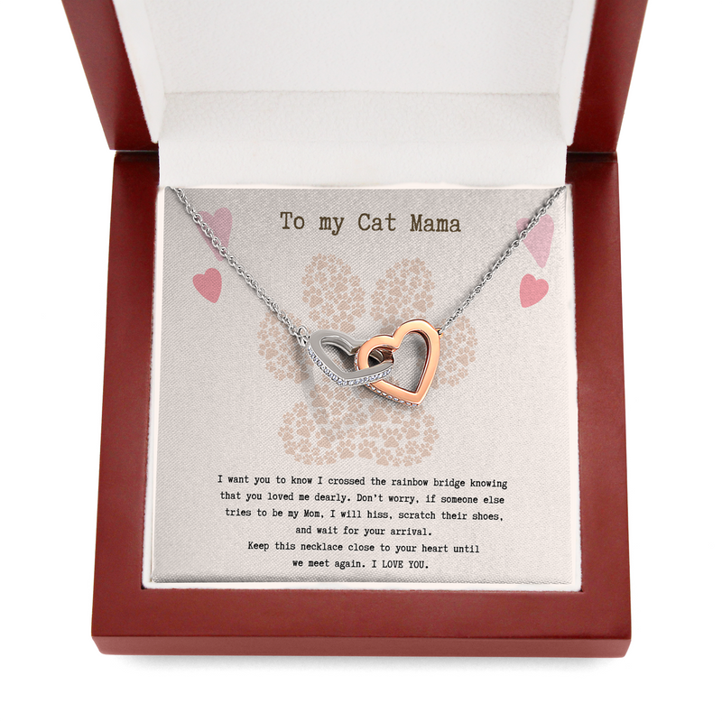 To My Cat Mama, Until We Meet Again Interlocked Hearts Necklace | Loss of Cat memorial necklace | Cat loss gift | Pet Cat Gift