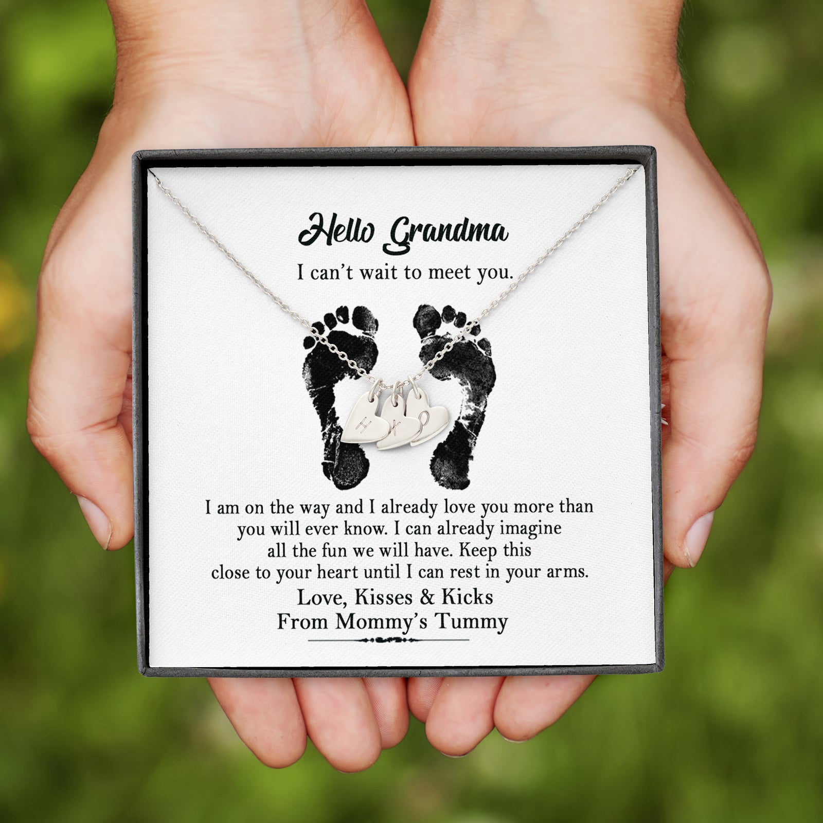 Personalized Hello Grandma Sweetest Hearts Necklace | Pregnancy Reveal Gift | I Cant Wait to Meet You Gift for Grandma
