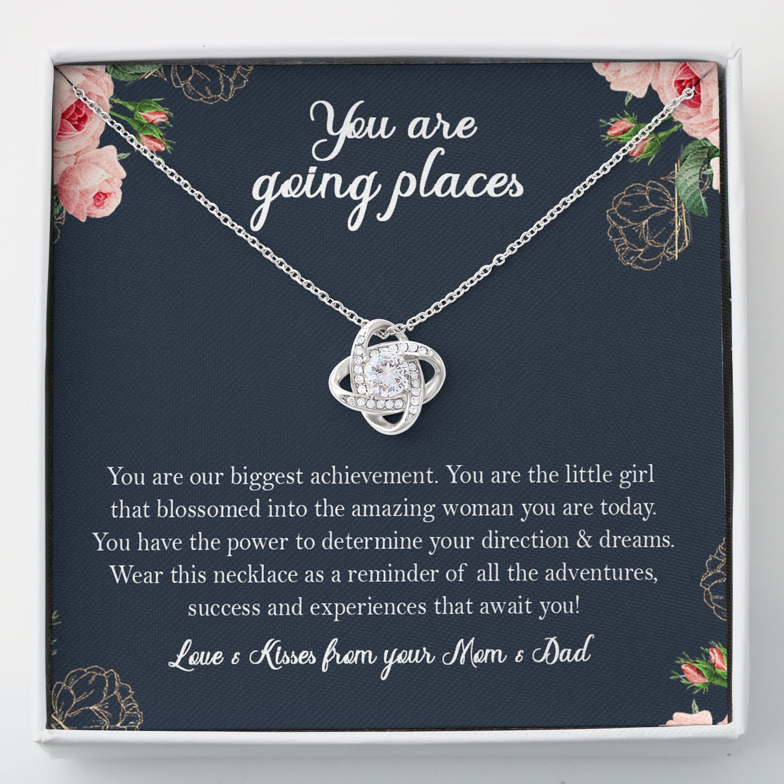 To my Daughter, You Are Going Places Love Knot Necklace | Gift for Daughter From Mom & Dad | Motivational Gift for my Daughter From your parents