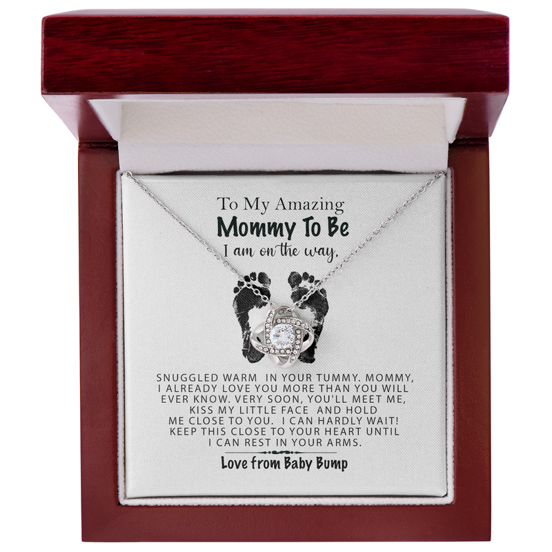 Mommy I Am On The Way Love Knot Necklace | Mom To Be Gift, Pregnancy Gift for Mom To Be, Mommy Gift From Baby Bump