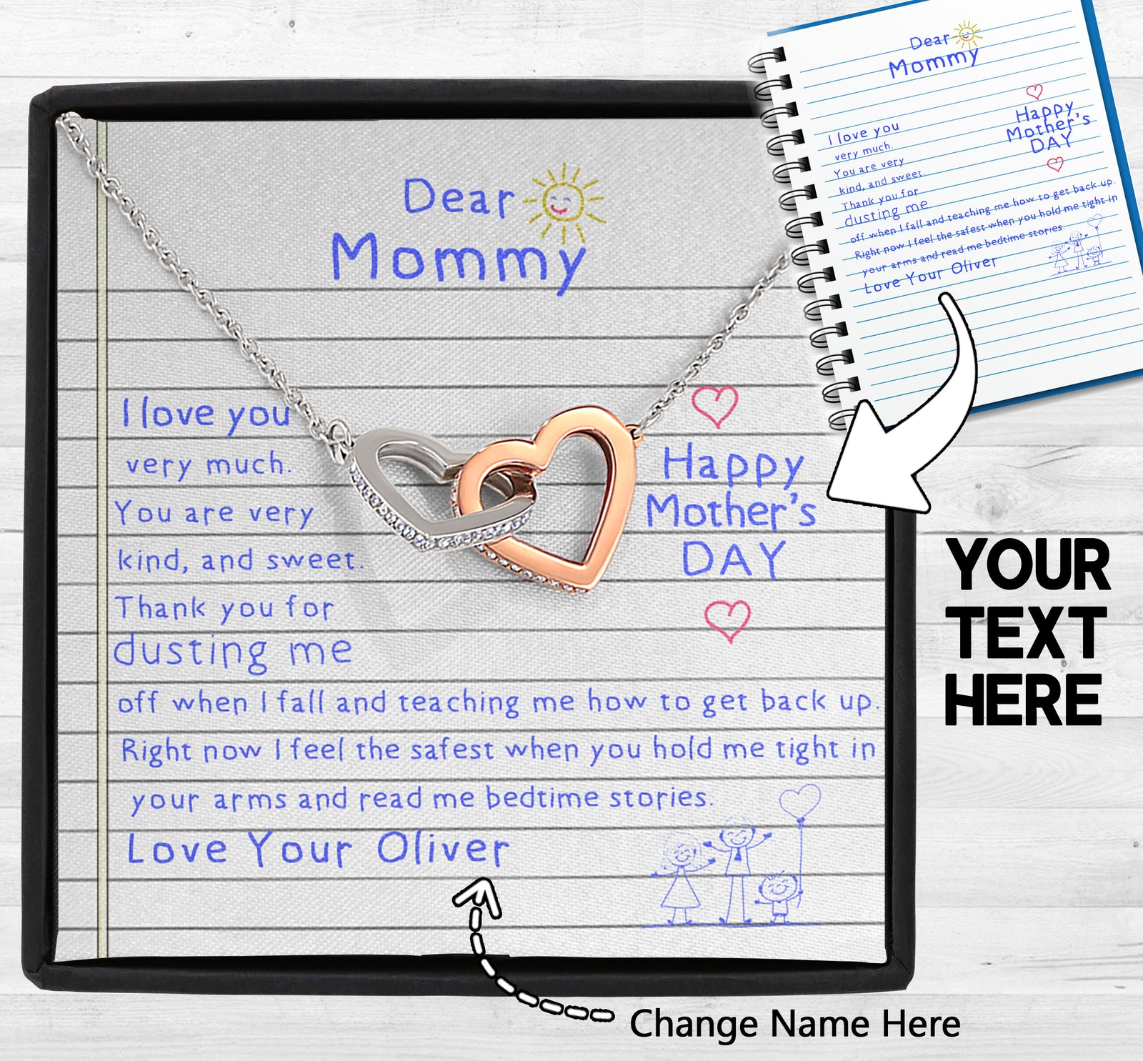 Personalized Gift For Mom Necklace | Dear Mommy Handwriting Necklace from Children | Mother's Day | 1st anniversary gift for wife