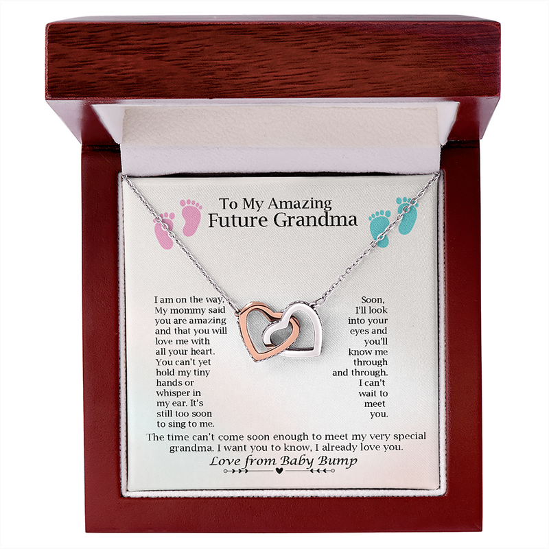 To My Amazing Future Grandma Interlocked Heart Necklace | Baby Announcement  | Grandmother Announcement Necklace | Grandma To Be Gift