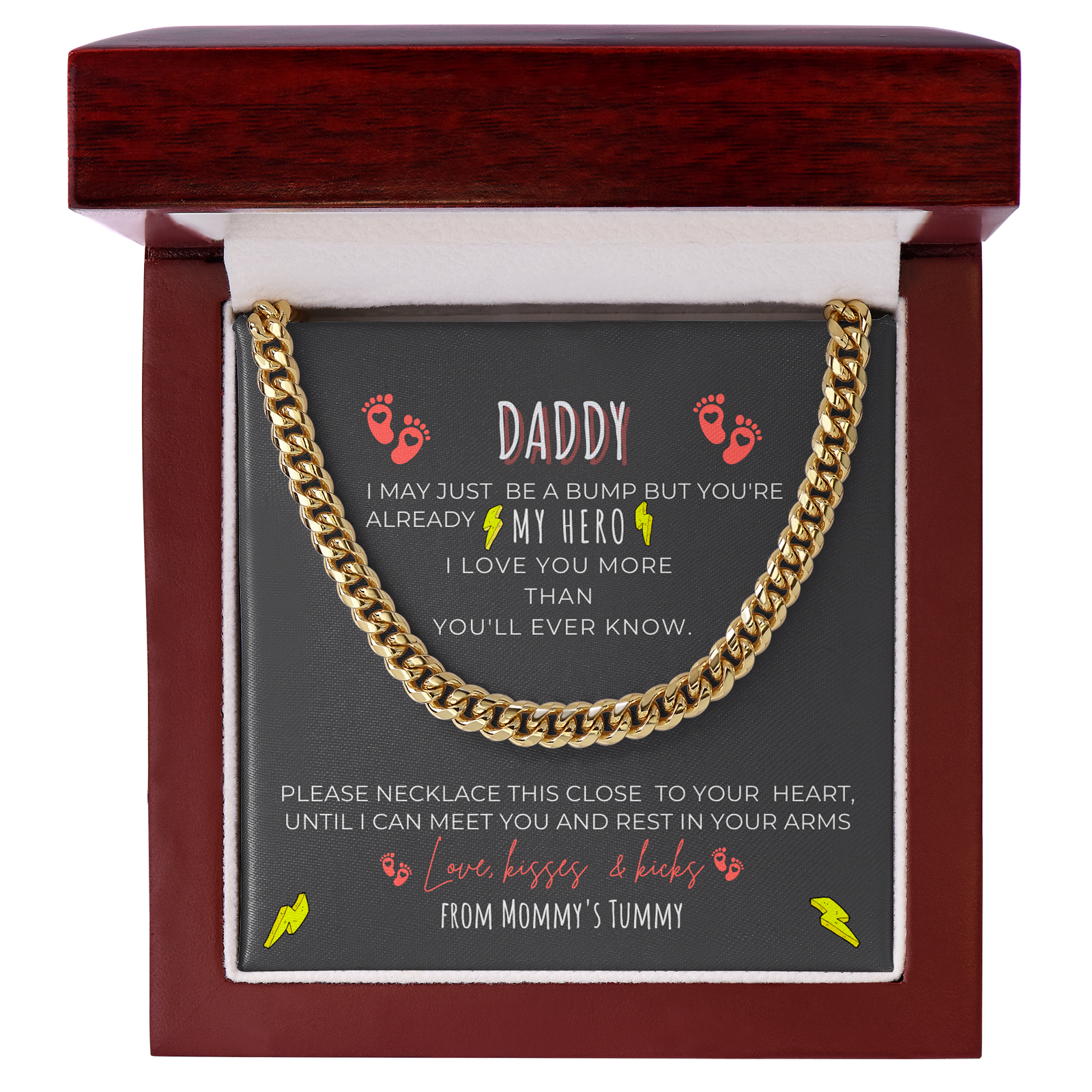 Daddy To Be You Are My Hero from Baby Bump Cuban Link Chain | Daddy To Be Cuban Link Necklace Gift | First Time Dad Gift | New Dad Gift | New Dad Jewelry Gift