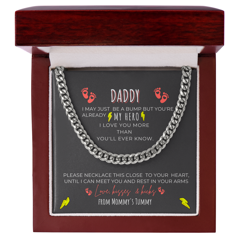 Daddy To Be You Are My Hero from Baby Bump Cuban Link Chain | Daddy To Be Cuban Link Necklace Gift | First Time Dad Gift | New Dad Gift | New Dad Jewelry Gift
