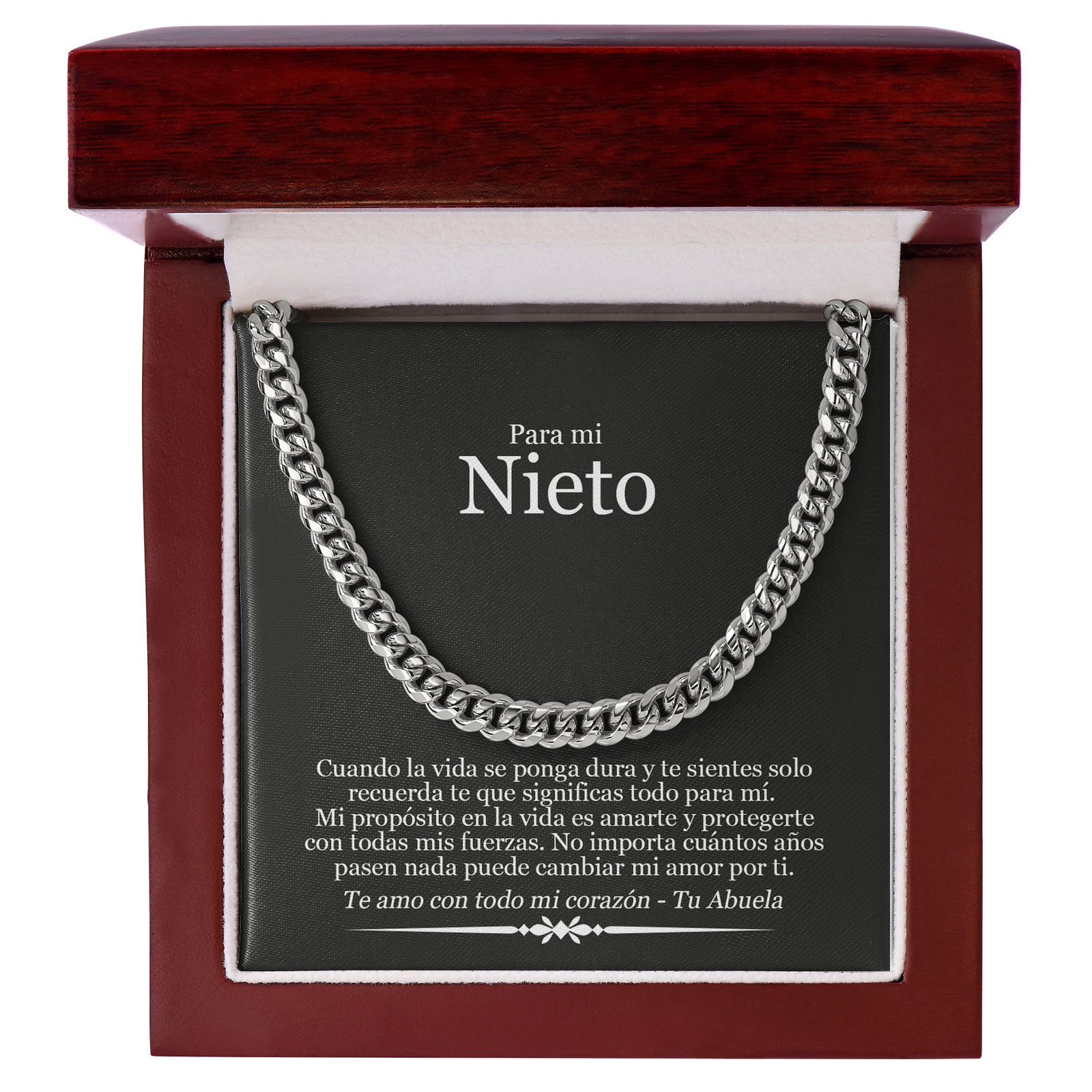 Para Mi Nieto Te Amo Con Todo Mi Corazon Cuban Link Chain Necklace | Regalo Para Nieto | Regalo de Navidad