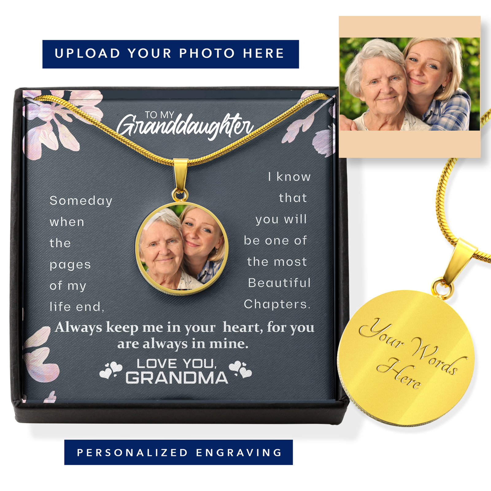 To My Granddaughter, Keep Me In Your Heart Personalized Necklace